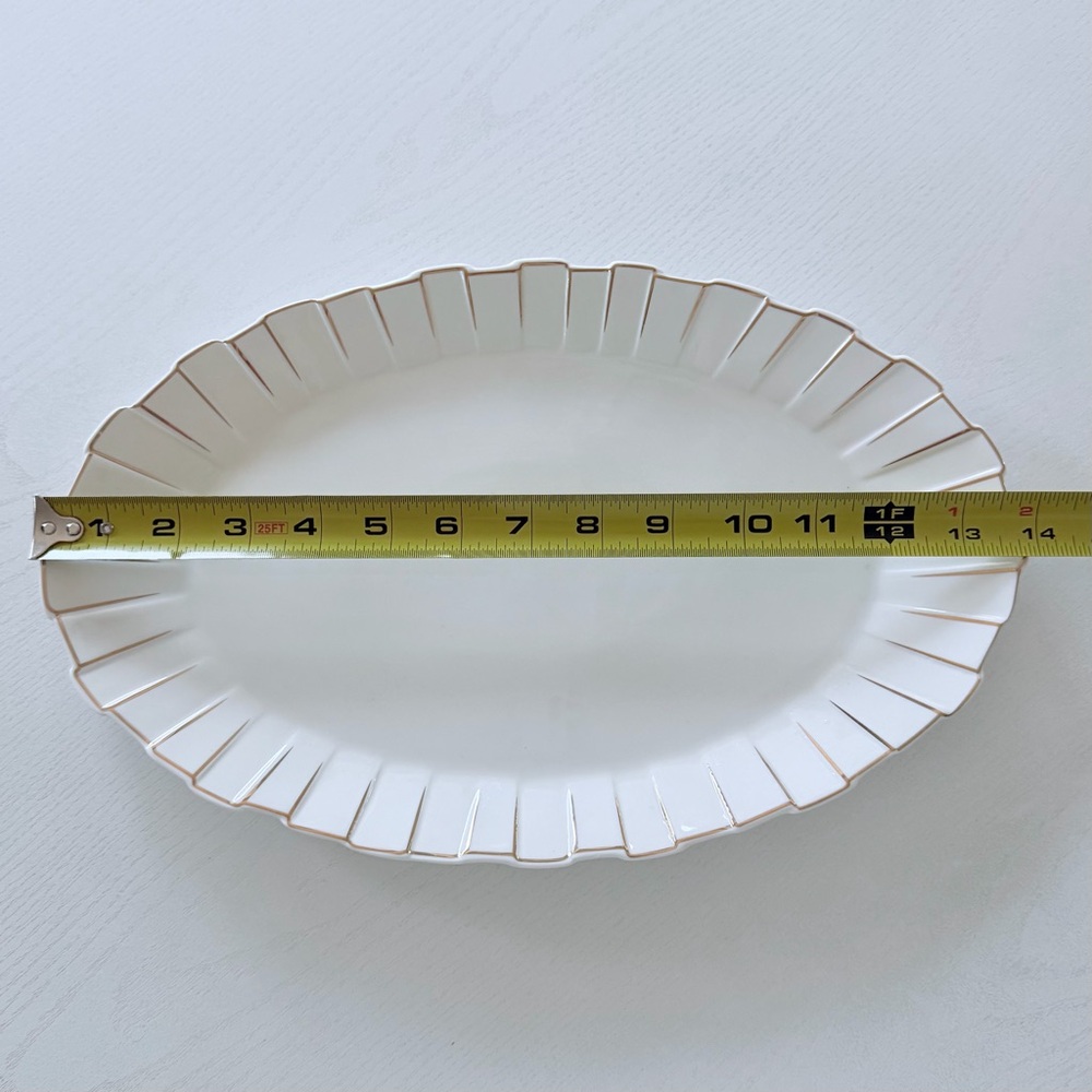 Oval Scalloped Ceramic Platter with Gold Tone Trim Accent - Picture 7 of 8